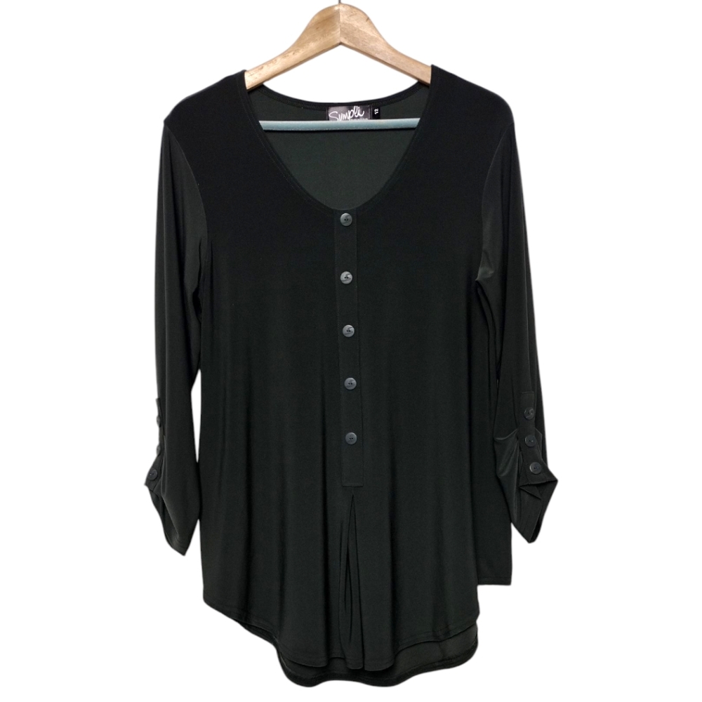 Sympli Womens Unity Henley Top 3/4 Sleeves